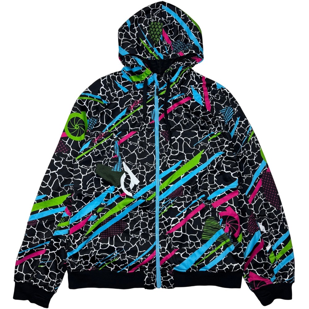 Aperture Full Zip Hoodie Jacket Mens XL‎ Black Neon Abstract Graphic 90s Revival